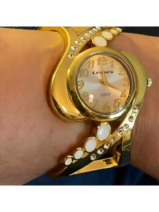 Accessories - Women Luxury Crystal Cuff Bracelet Round Dial Analog Quartz Wrist Watch